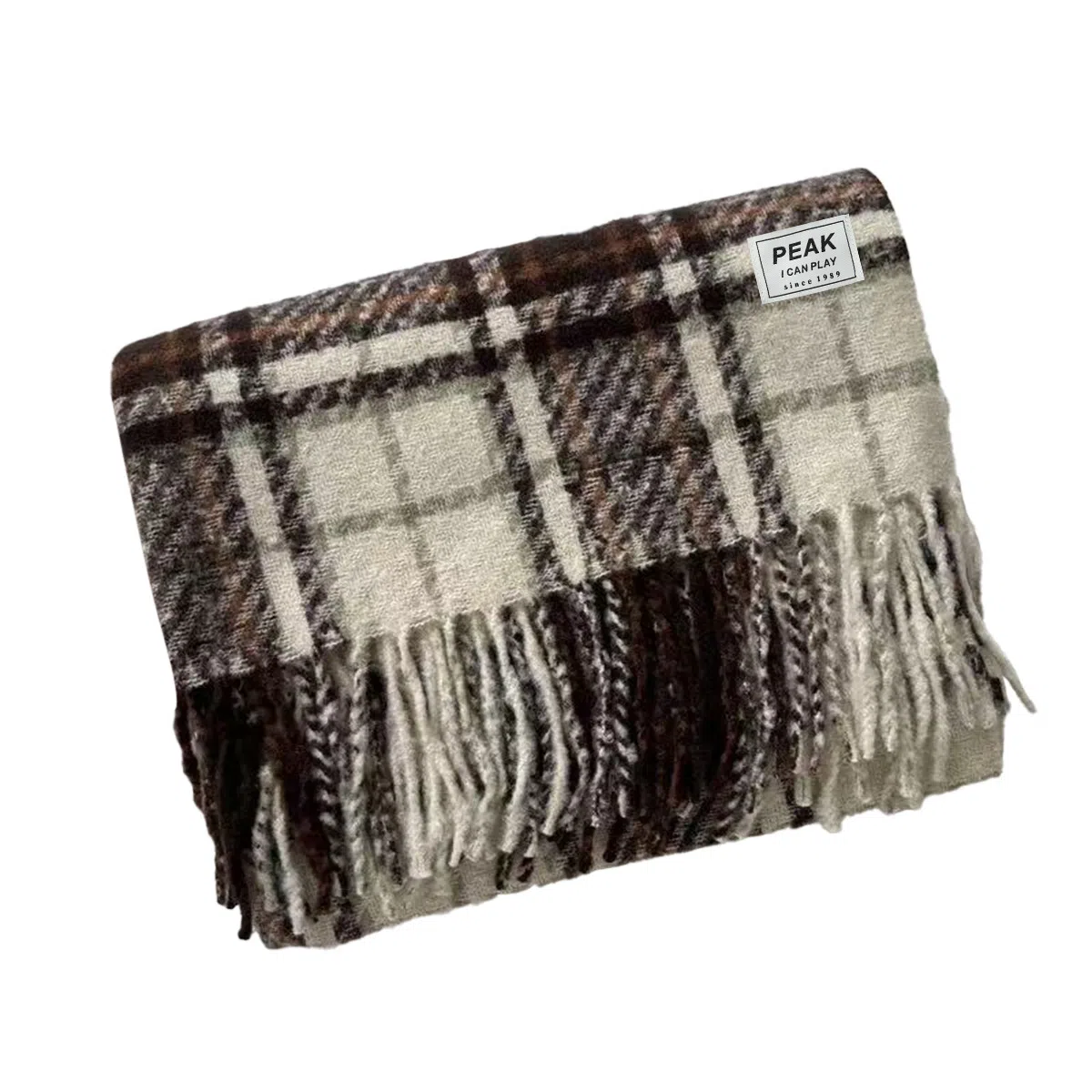 匹克 秋冬季流苏格子撞色英伦风加厚防寒保暖 绒线围巾（礼盒可选） 男女同款情侣款