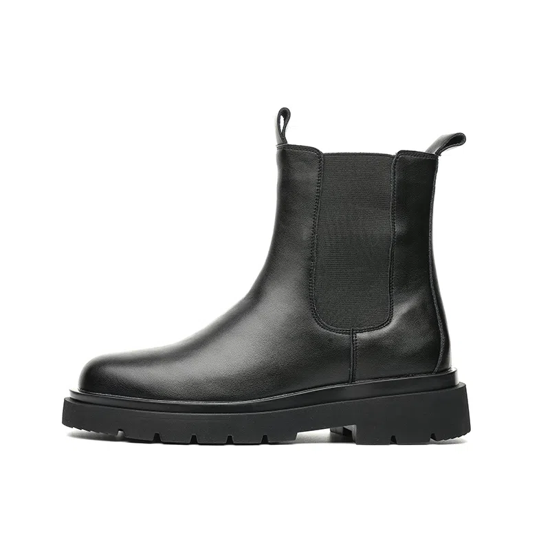 品乙 超纤皮 厚底百搭 增高潮流 时尚舒适 短筒 切尔西靴 男款 黑色