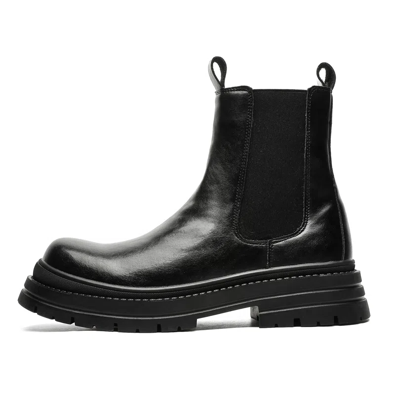 威世米邦 超纤皮 厚底德比英伦风设计感春秋季百搭复古户外 短筒 切尔西靴 男款 黑色