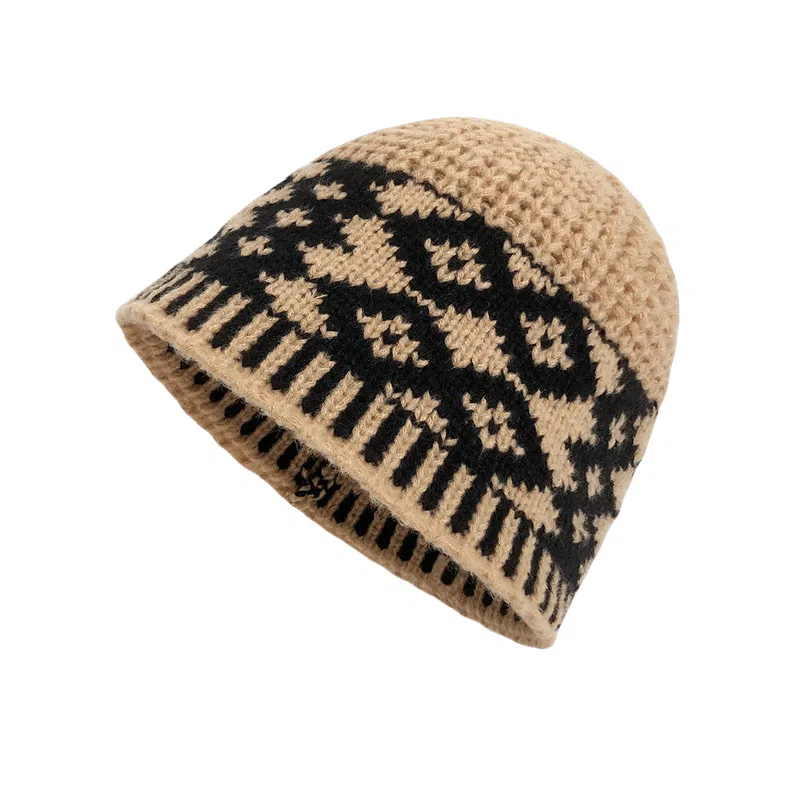北极绒 复古拼色菱形格 百搭毛线秋冬显脸小包头保暖冷帽 聚酯纤维 绒线帽 男女同款情侣款