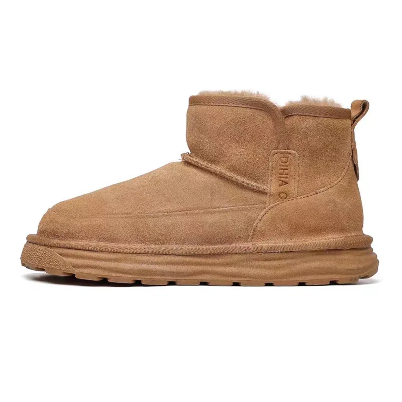 威世米邦 牛反绒 保暖防滑 厚底百搭 套筒一脚蹬 加绒舒适 短筒 雪地靴 男款 栗色