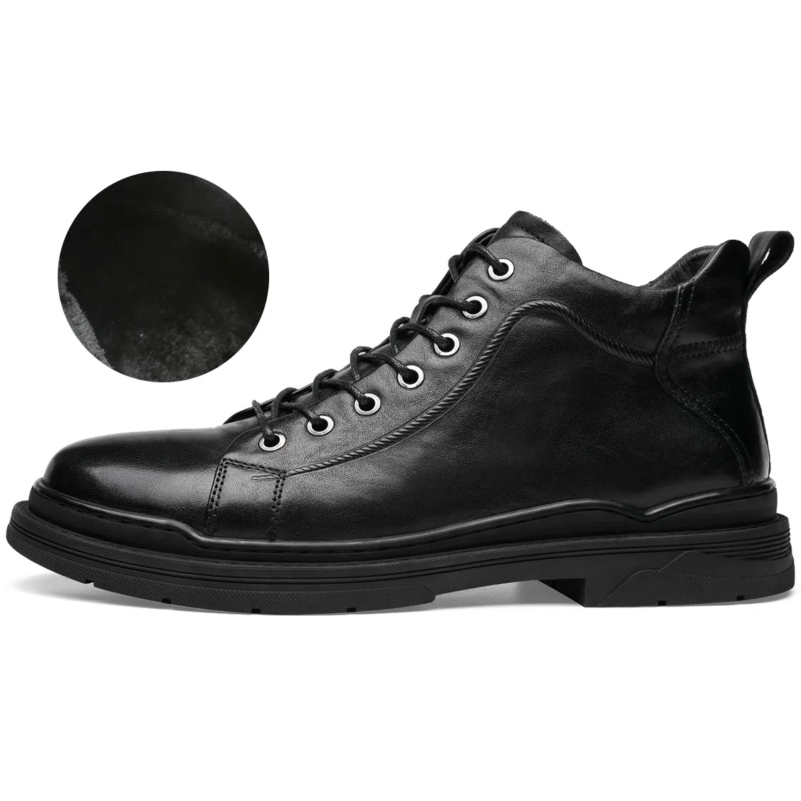 法派 头层牛皮 简约休闲 中筒 户外靴 男款 黑色