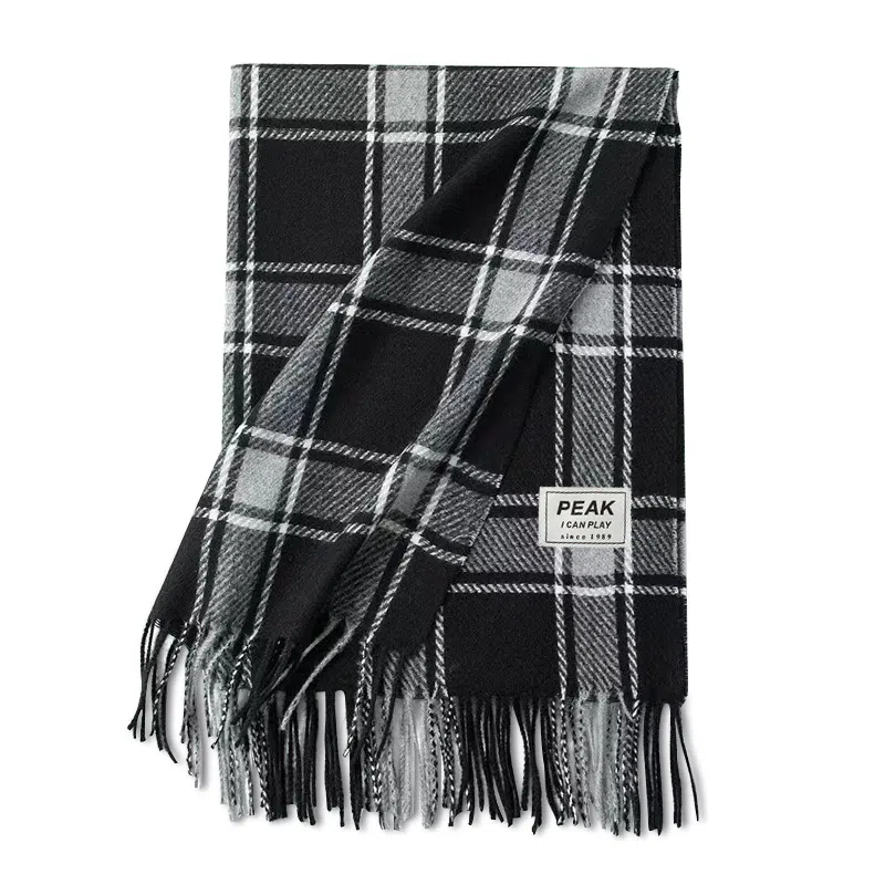 匹克 秋冬季流苏格子撞色英伦风加厚防寒保暖 绒线围巾（礼盒可选） 男女同款情侣款