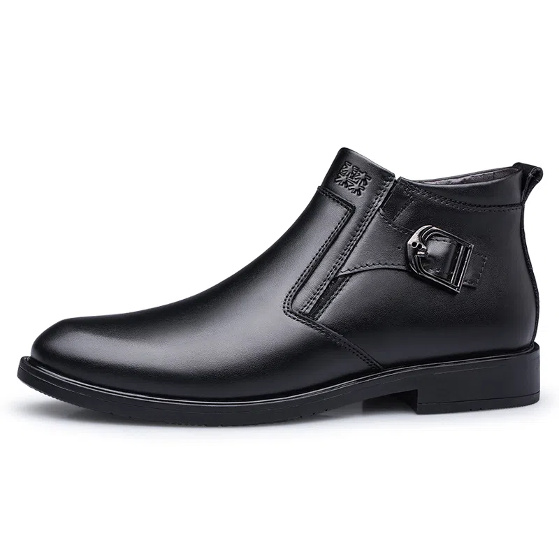 木林森 牛皮革 英伦风 商务 软皮软底舒适    日常通勤 短靴 男款 黑色