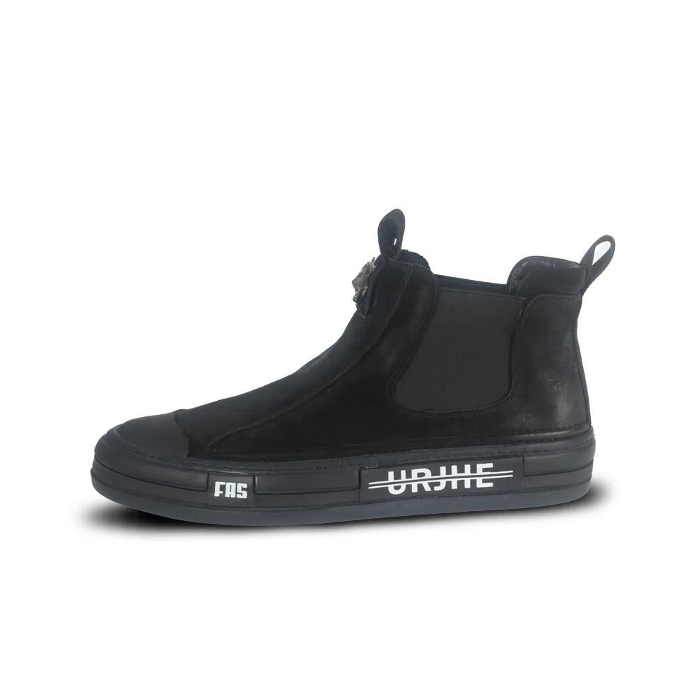 泰点 头层牛皮 复古百搭舒适 短筒 切尔西靴 厚底增高 男款 黑色