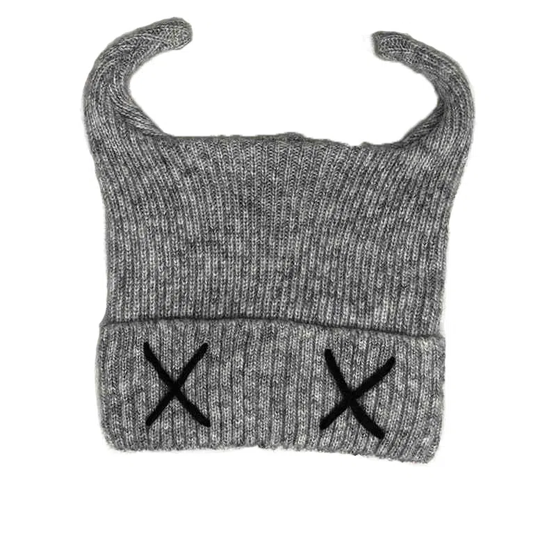 浪莎 小恶魔耳朵针织 搞怪个性潮流韩版加绒加厚百搭保暖套头帽 腈纶 毛线帽 女款