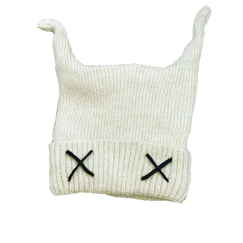 浪莎 小恶魔耳朵针织 搞怪个性潮流韩版加绒加厚百搭保暖套头帽 腈纶 毛线帽 女款