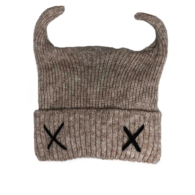 浪莎 小恶魔耳朵针织 搞怪个性潮流韩版加绒加厚百搭保暖套头帽 腈纶 毛线帽 女款