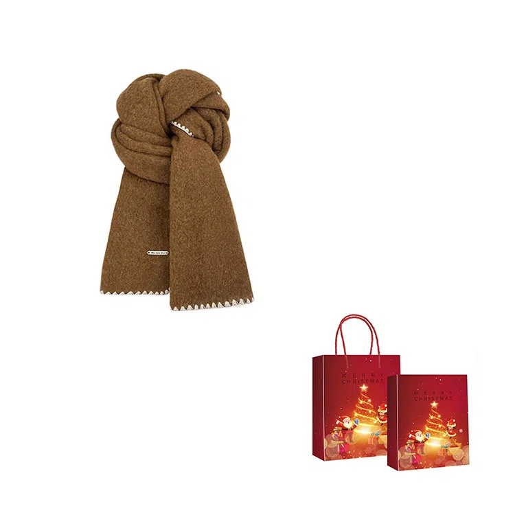 浪莎 超软糯锁边含羊毛围巾女生冬季纯色加厚保暖百搭韩系氛围感围脖护颈披肩 男女同款情侣款 礼盒装 绒线围巾 男女同款情侣款