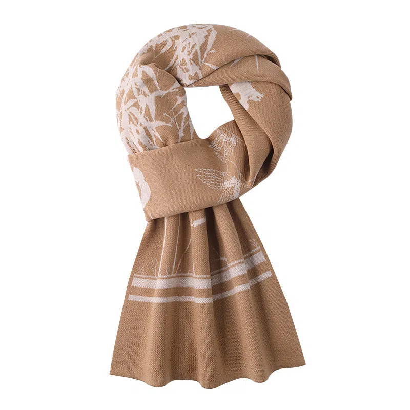 啄木鸟 国潮墨竹写意 冬季保暖文艺潮款 绒线围巾 男女同款情侣款