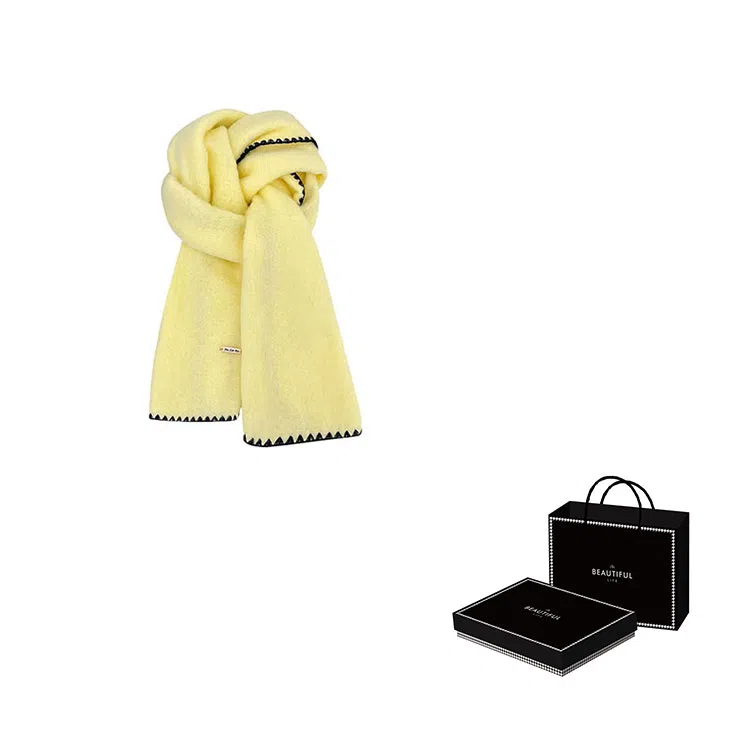 浪莎 超软糯锁边含羊毛围巾女生冬季纯色加厚保暖百搭韩系氛围感围脖护颈披肩 男女同款情侣款 礼盒装 绒线围巾 男女同款情侣款