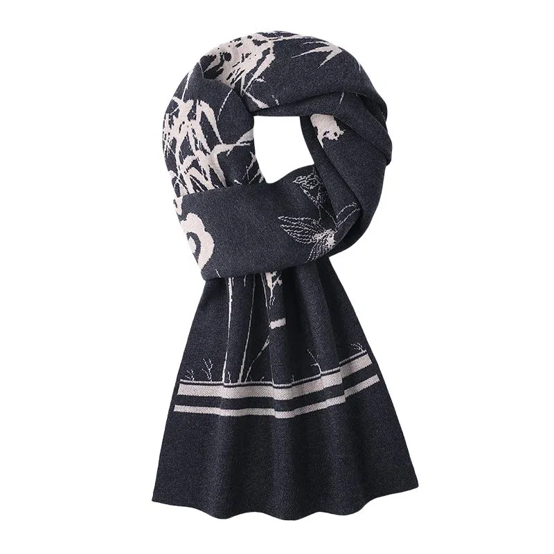 啄木鸟 国潮墨竹写意 冬季保暖文艺潮款 绒线围巾 男女同款情侣款