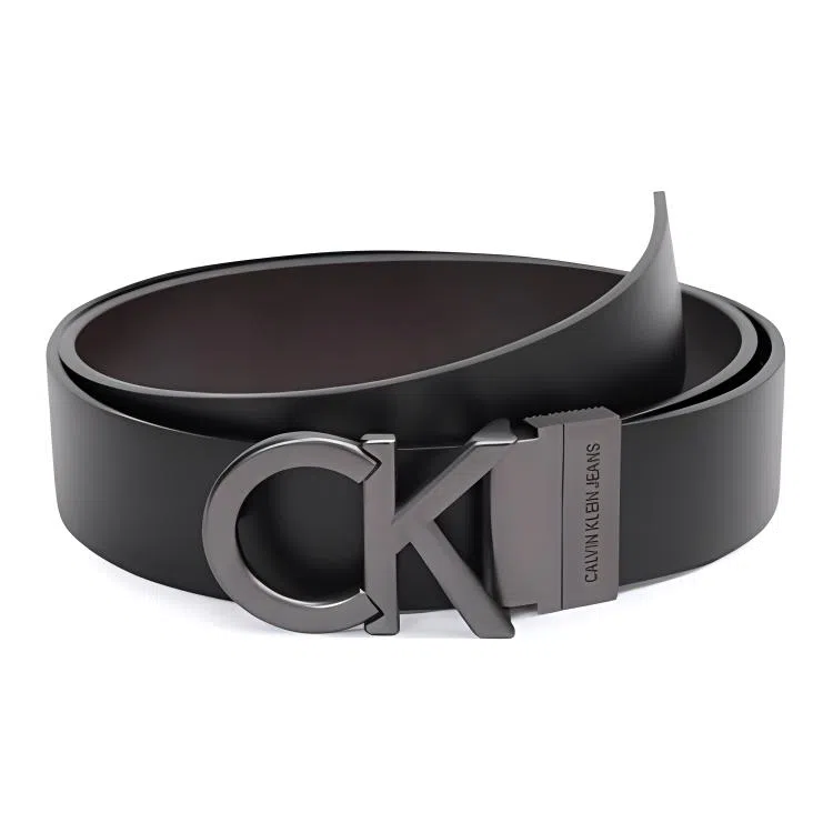 Calvin Klein CK Logo Smooth Buckle Belt Navy 3.4cm