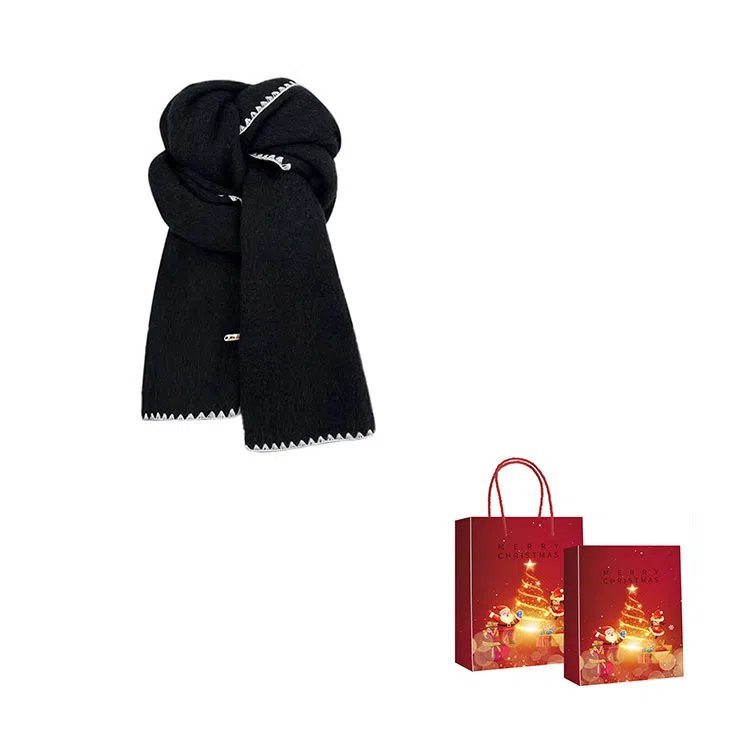 浪莎 超软糯锁边含羊毛围巾女生冬季纯色加厚保暖百搭韩系氛围感围脖护颈披肩 男女同款情侣款 礼盒装 绒线围巾 男女同款情侣款