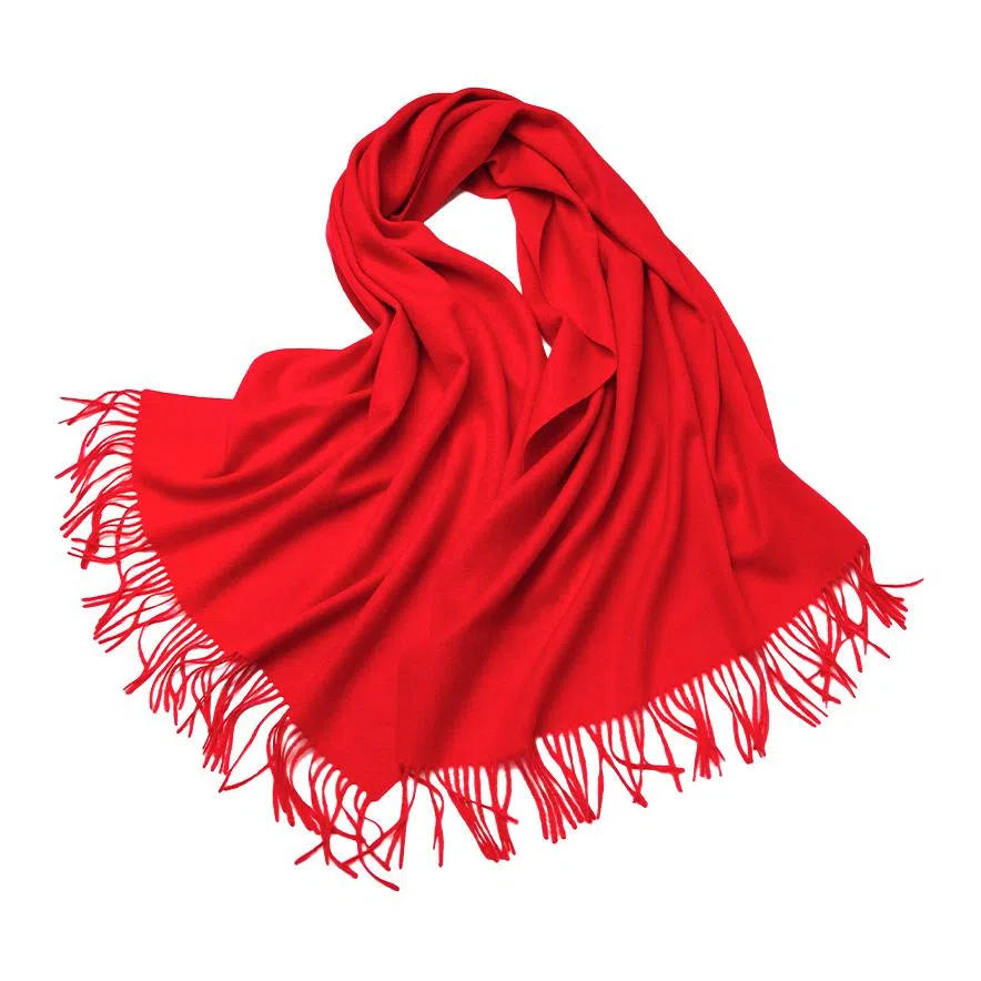 红豆 保暖加厚加宽加长纯色 羊毛 绒线围巾 女款