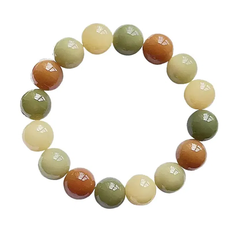余笙情 招财进宝炭烧多宝绿飘花 原生态渐变绿 复古民族风高级感原生态佛珠盘玩 禅意 菩提根 手串 男女同款情侣款