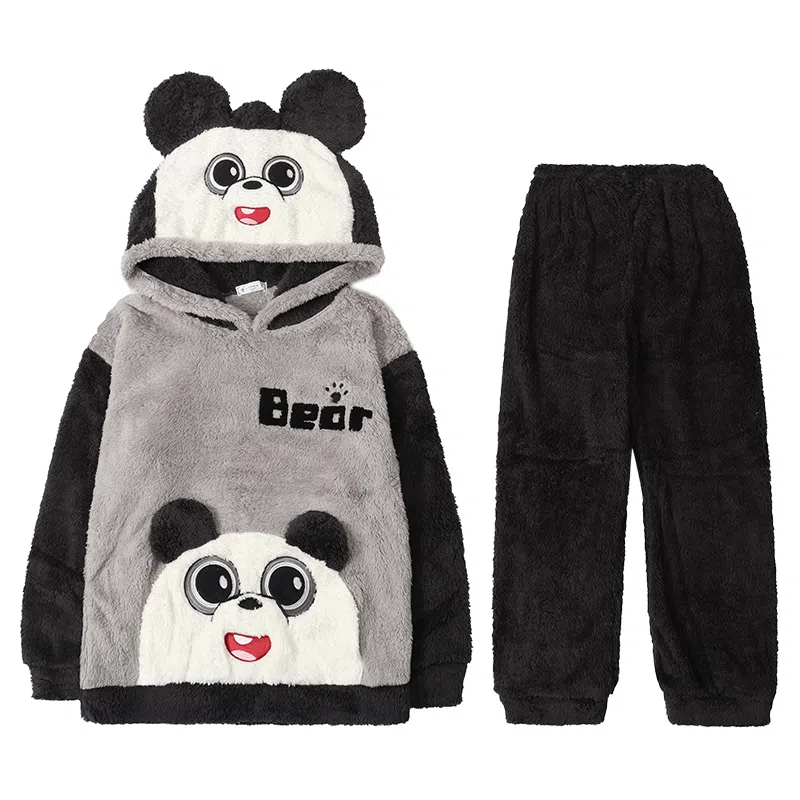 兰缪 加厚保暖连帽可外穿舒适亲肤睡衣套装 男款 图片色