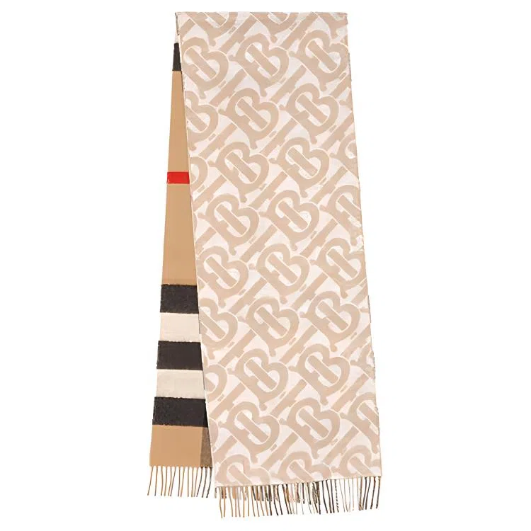 Burberry Reversible Check Cashmere Scarf Snow White