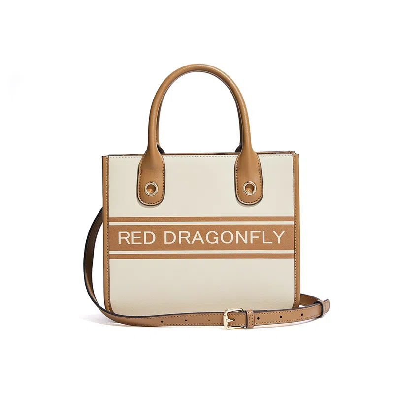 红蜻蜓 复古日常百搭 牛剖层皮革拼超细纤维合成革 手提包 男女同款情侣款 棕色