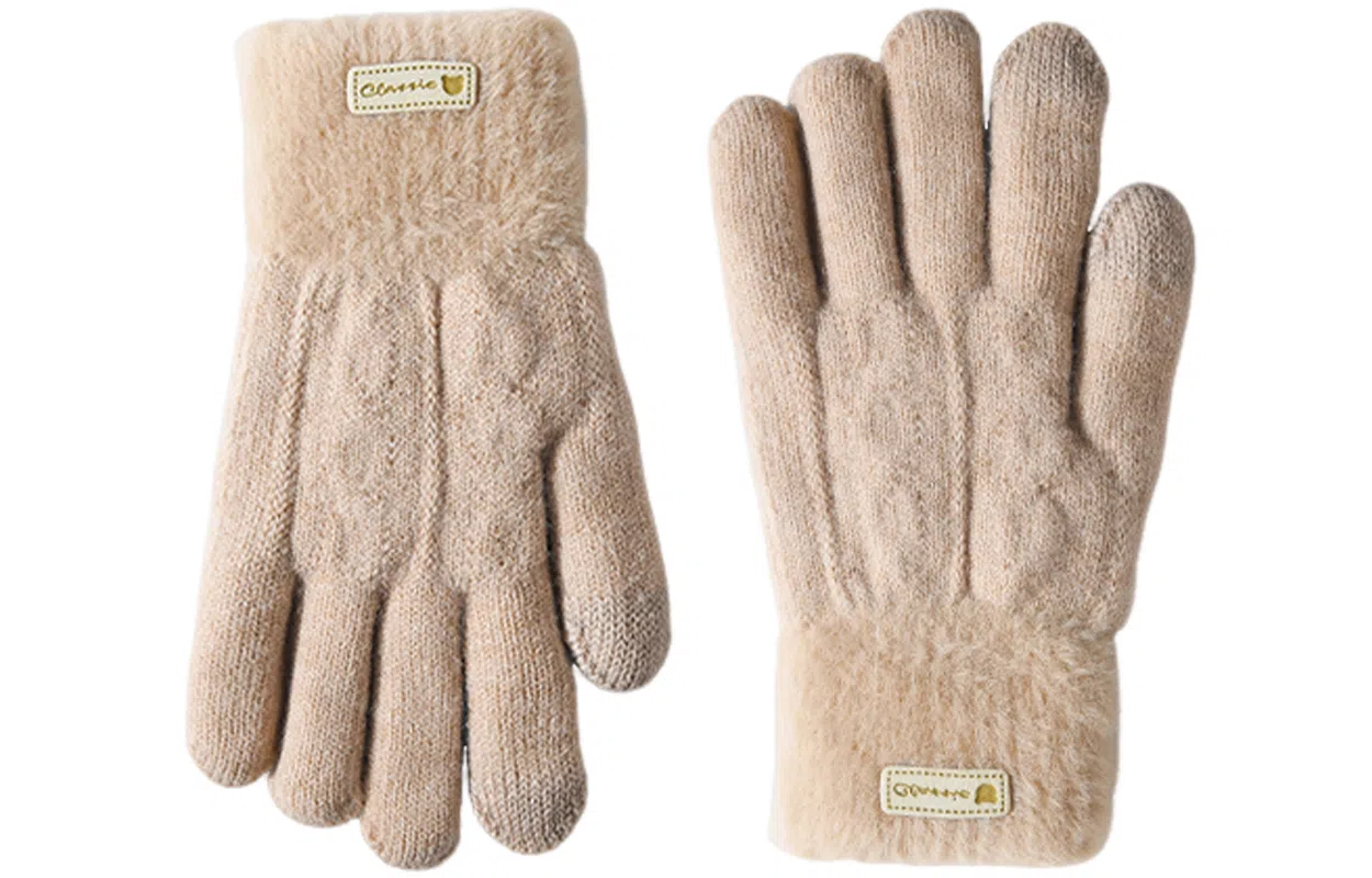 优幽兰 时尚百搭小众设计感拼色针织毛线分指可折叠 写字加绒加厚开车骑车保暖防寒 聚酯纤维 绒线手套 女款