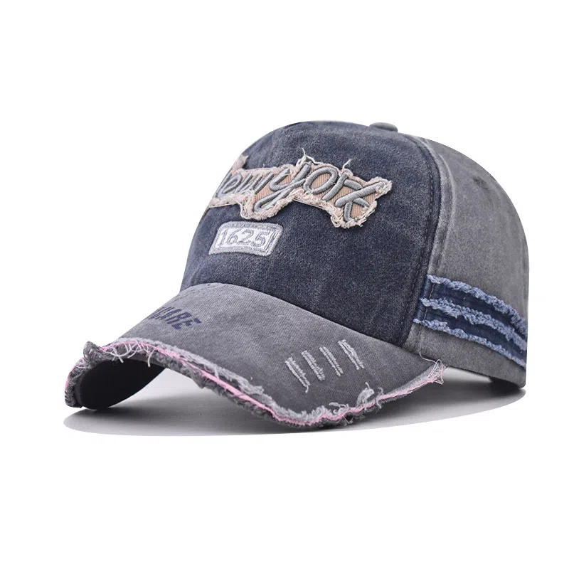 浪莎 美式复古水洗做旧刺绣破洞 遮阳时尚百搭大头围显脸小 棉涤 鸭舌帽 男女同款情侣款