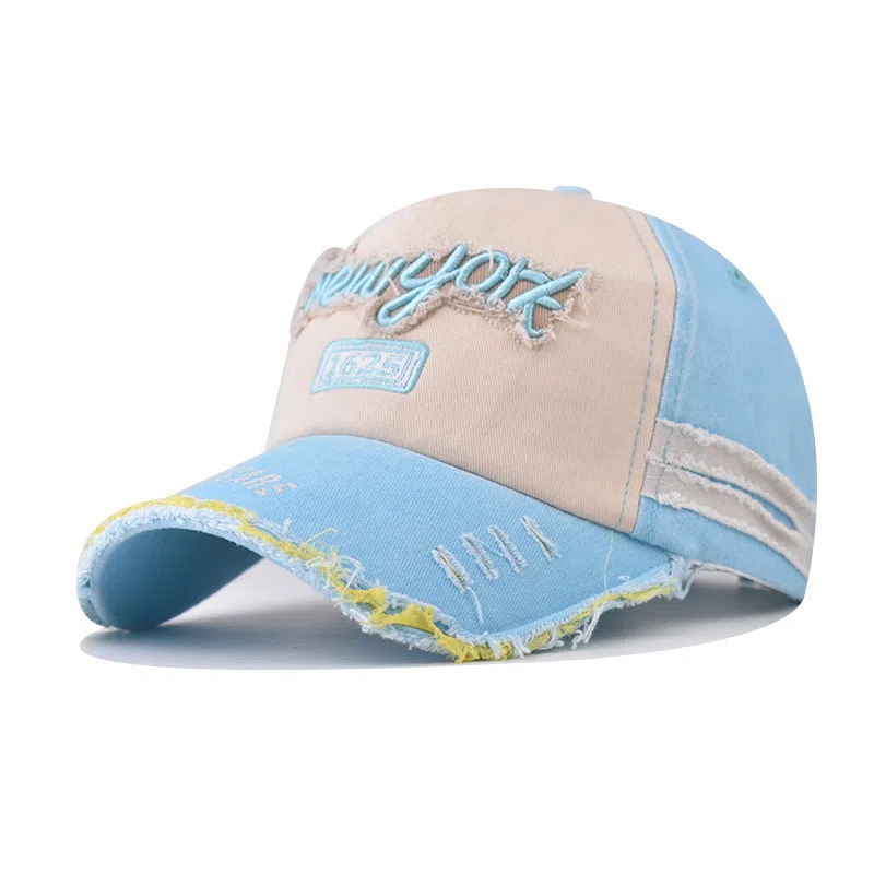 浪莎 美式复古水洗做旧刺绣破洞 遮阳时尚百搭大头围显脸小 棉涤 鸭舌帽 男女同款情侣款