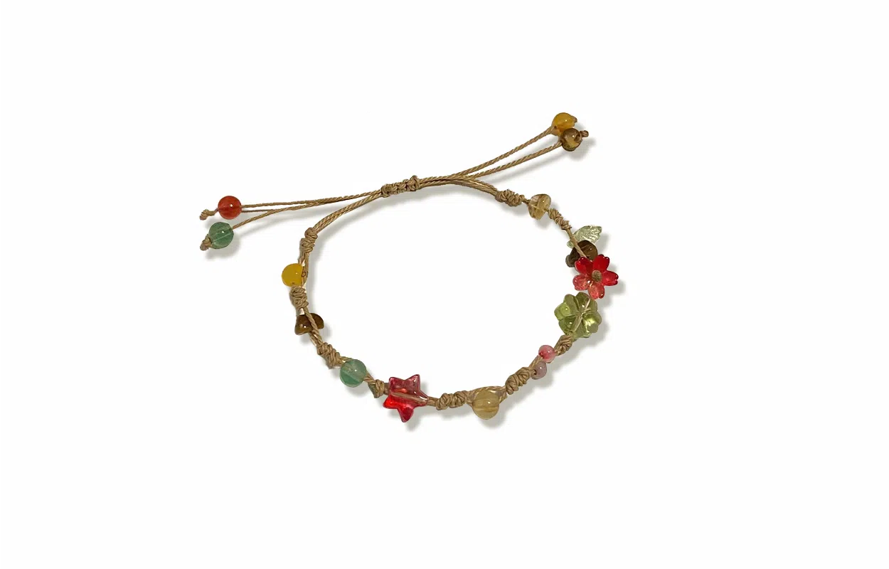 牧言 彩色多巴胺 星星蝴蝶花朵碎石编织手绳 森系民族风小众独特个性 治愈系森系小清新编织手饰  好运 织物 手链 女款