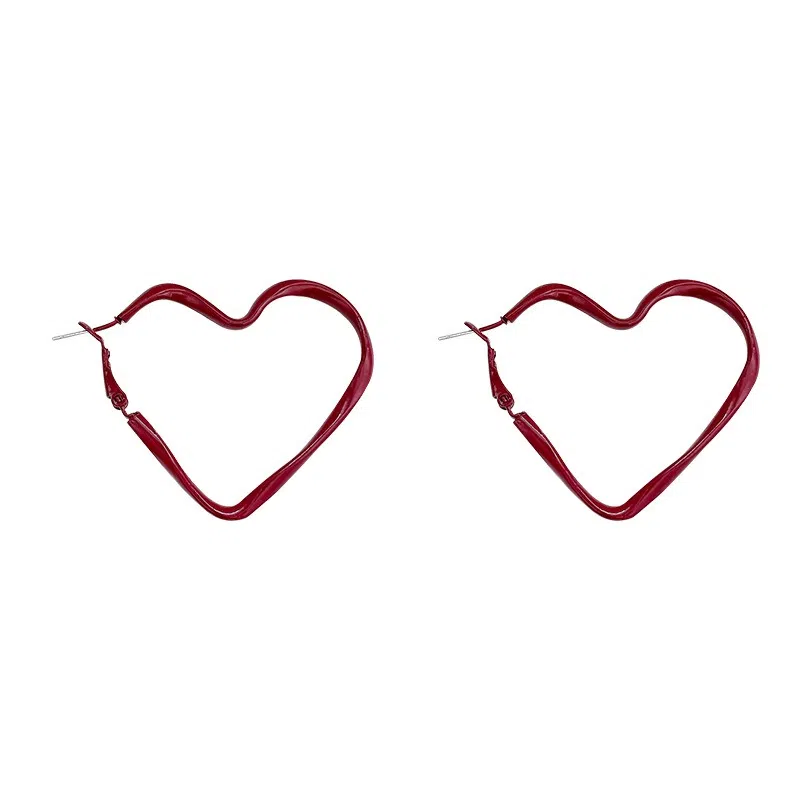 彤彤兔 韩系安可拉红色复古爱心小众高级感气质耳钉时尚通勤秋冬 树脂 耳环 女款