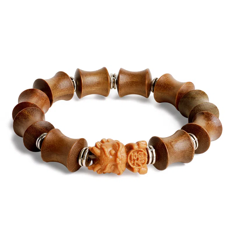 木盛缘 转运财源滚滚柿柿如意竹节萌龙文玩佛珠檀木 绿檀 手串 男女同款情侣款