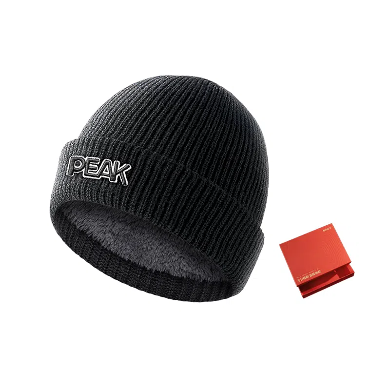 匹克 秋冬休闲简约潮流 腈纶/涤纶 绒线帽 加绒加厚保暖防寒 男女同款情侣款 黑色