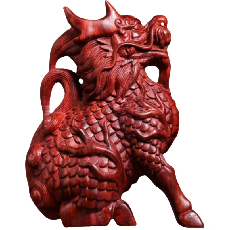 吉千年 新中式复古潮流风 好运 招财进宝 麒麟  赞比亚 血檀 把件 男女同款情侣款