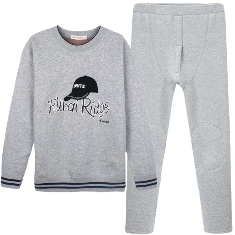 兰缪 加绒加厚青少年纯棉螺纹圆领家居服卫衣个性卡通涂鸦无骨拼接设计不易褪色防刮耐磨蓄热锁温抗寒舒适透气可外穿保暖套装 男款