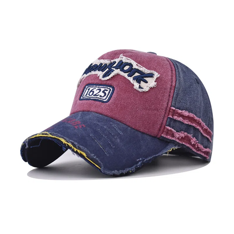 浪莎 美式复古水洗做旧刺绣破洞 遮阳时尚百搭大头围显脸小 棉涤 鸭舌帽 男女同款情侣款