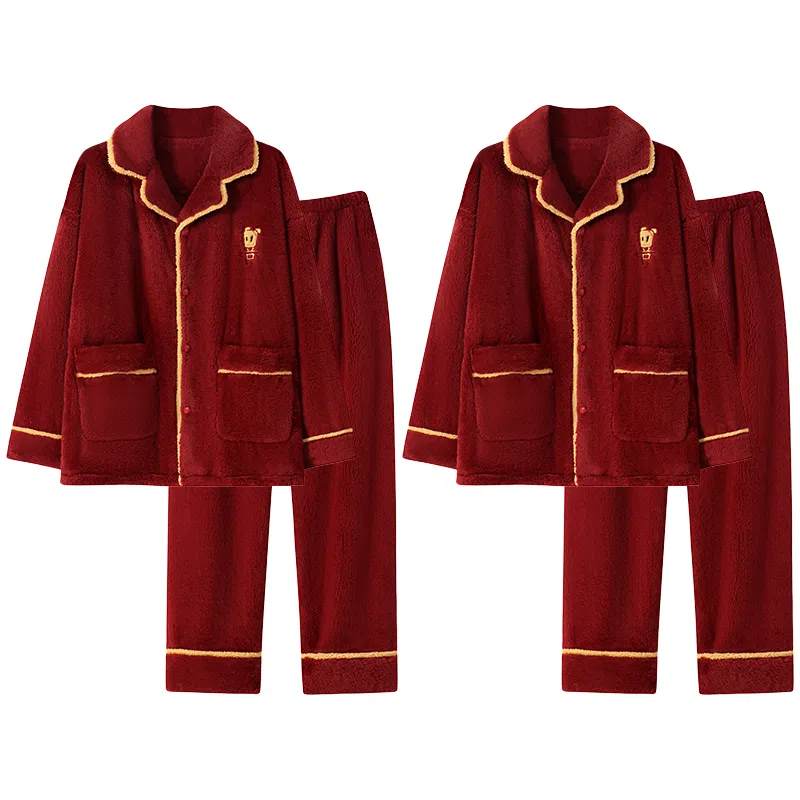 兰缪 舒适亲肤休闲睡衣套装 男女同款 红色