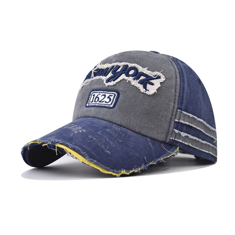 浪莎 美式复古水洗做旧刺绣破洞 遮阳时尚百搭大头围显脸小 棉涤 鸭舌帽 男女同款情侣款