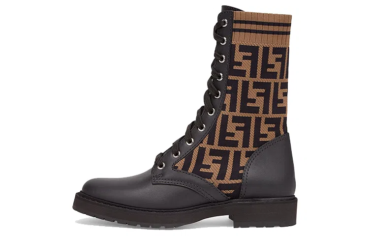 Fendi FF Motif Leather Biker Boots Black