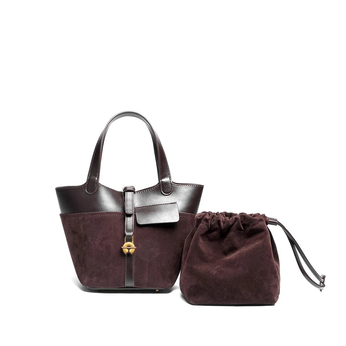 木林森 复古拼接多隔层收纳 聚氨酯 手提包 女款 酒红色