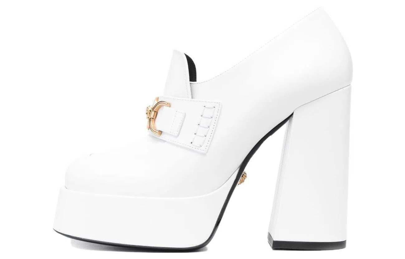 Versace Leather Slip-On Heels White