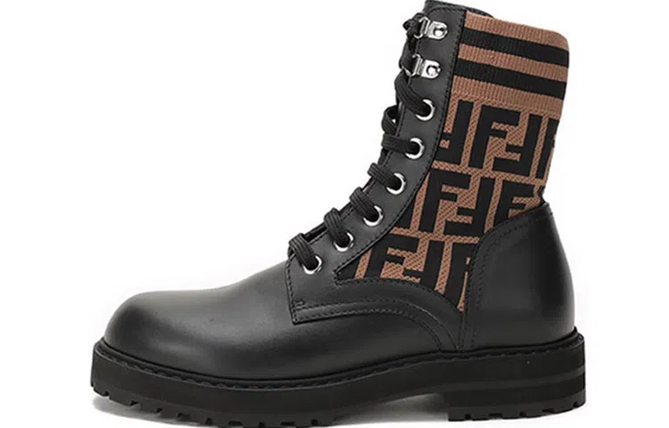 Fendi Leather Printed Lace-up Martin Boots