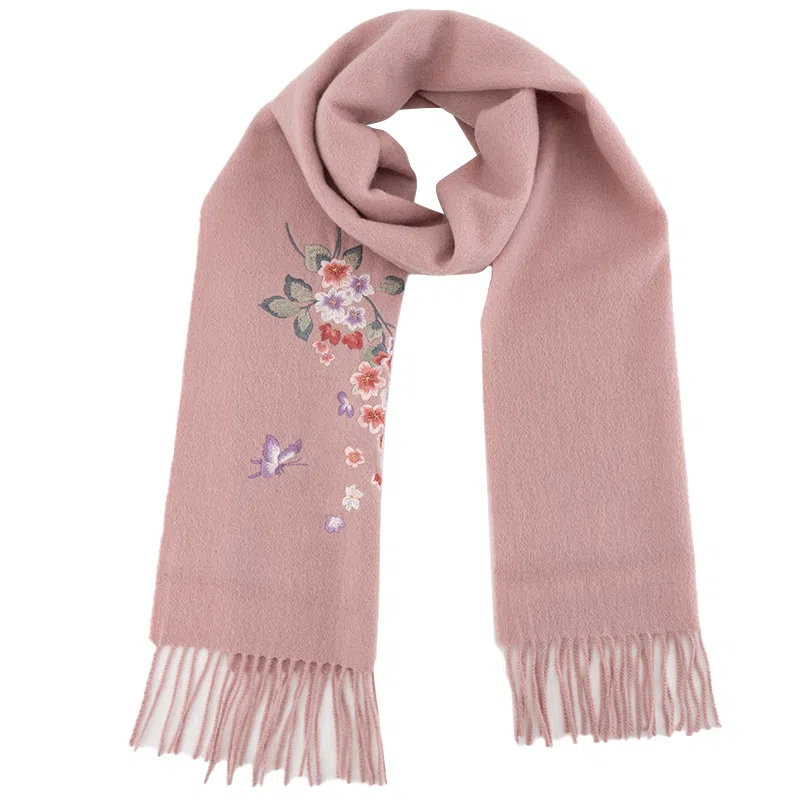 上海故事 秋冬福来系列绵羊毛加厚刺绣工艺流苏设计细腻柔软保暖礼盒包装 绒线围巾 女款