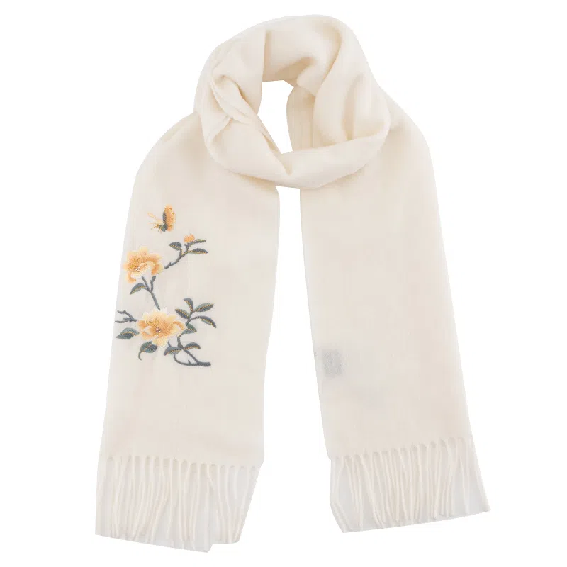 上海故事 秋冬福来系列绵羊毛加厚刺绣工艺流苏设计细腻柔软保暖礼盒包装 绒线围巾 女款