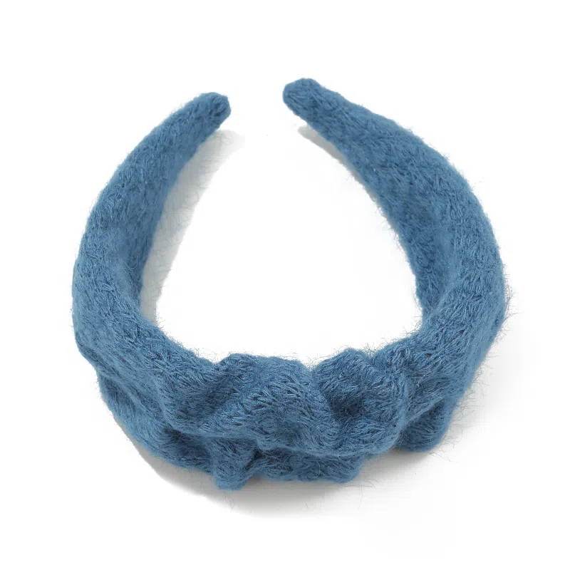 如花梦 复古克莱因蓝 高颅顶褶皱宽边 毛线 发箍 女款