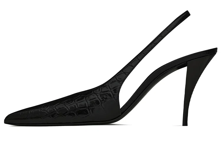 Saint Laurent Viper Croc Patent Heel Black