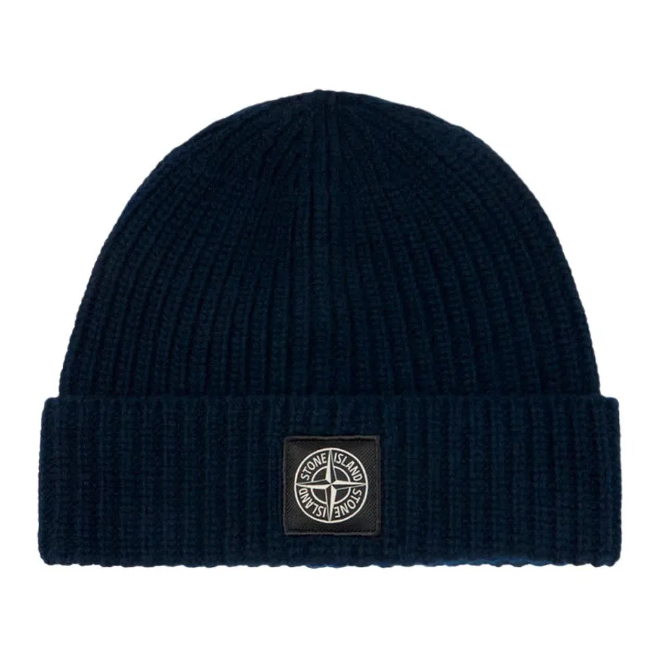 Stone Island Wool Logo Beanie Blue