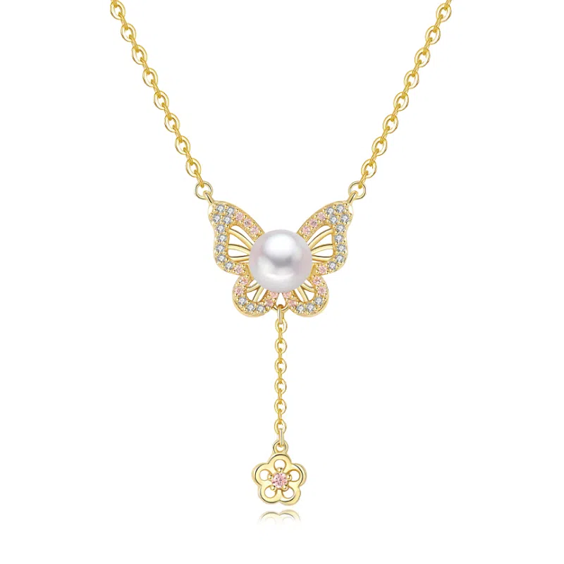 幸囍礼 梦幻蝴蝶流苏小花 花蝶之约森系甜美氛围感可爱温柔风 日常通勤百搭 淡水珍珠 项链 男女同款情侣款