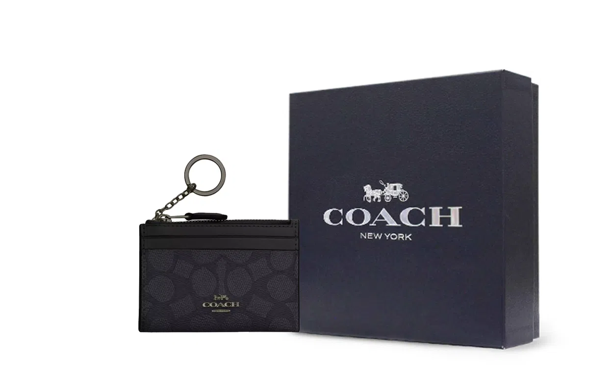 COACH Canvas Card Case Charcoal Black