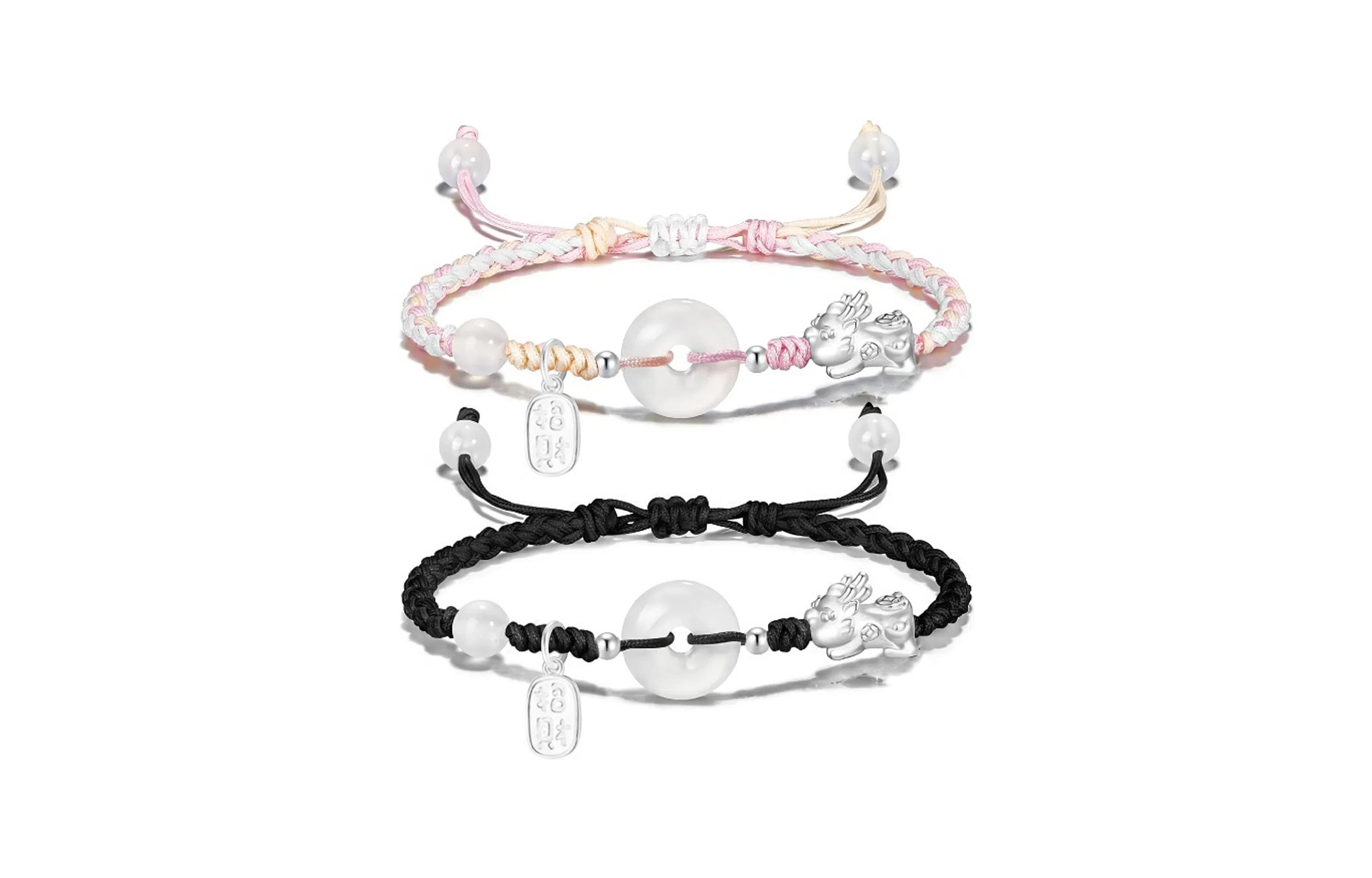 中国珠宝 招财平安扣手绳 新中式国潮转运纳福吞金兽优雅精致简约日常手工编织貔貅手饰 玉髓 手链 男女同款情侣款