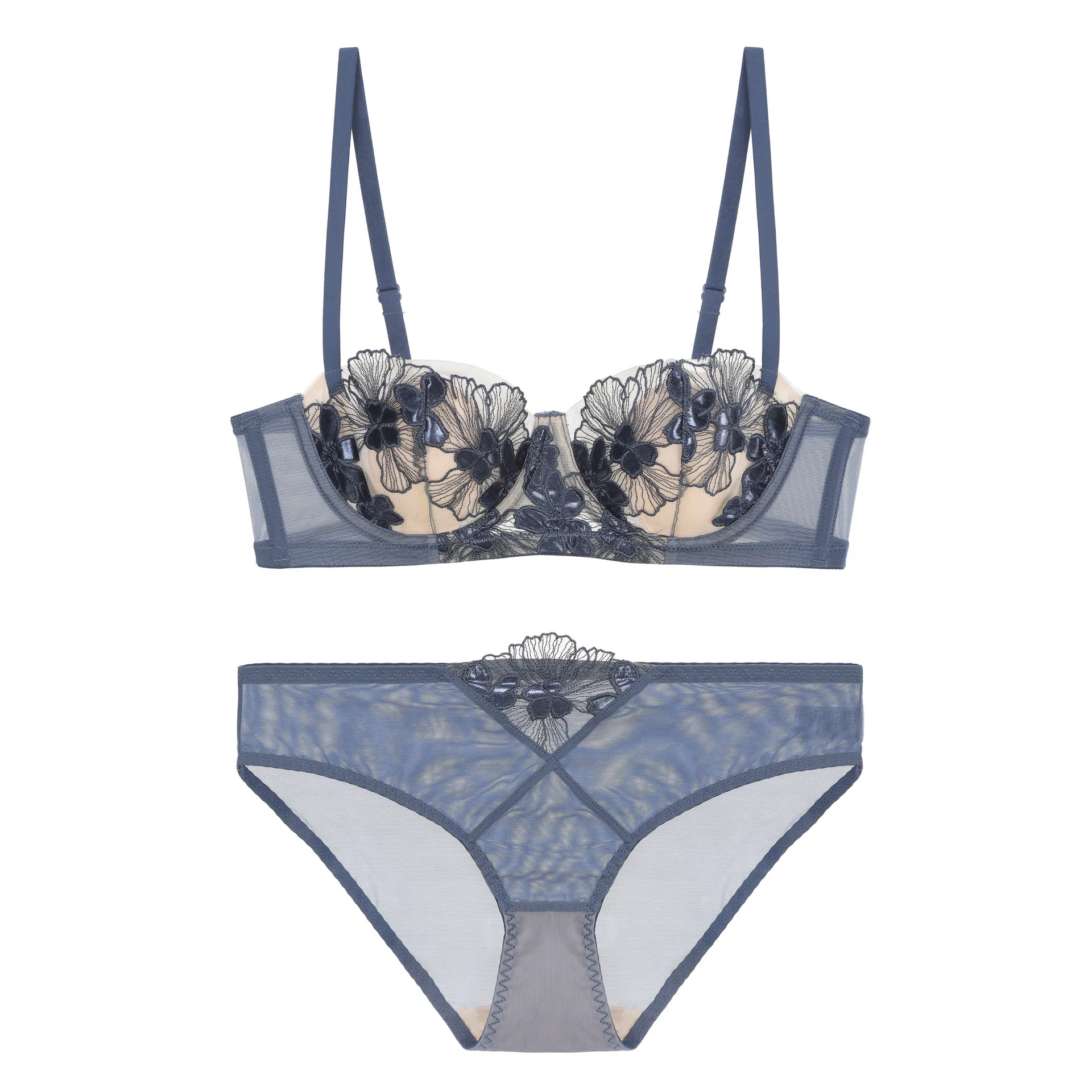 内在密码 法式薄款胸大显小软钢圈防下垂女性感禁欲系蕾丝内衣裤套装 女款