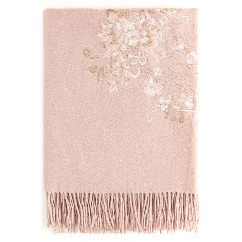 上海故事 琉光织梦加厚保暖金线加烫钻刺绣工艺双面水波纹细绒高贵质感 披肩 女款