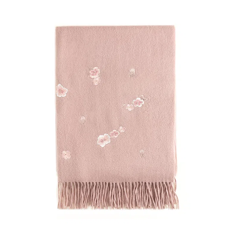 上海故事 桃香雅韵点绣刺绣工艺双面水波纹细绒高贵质感亲肤保暖礼盒包装 绵羊毛 披肩 女款 多色